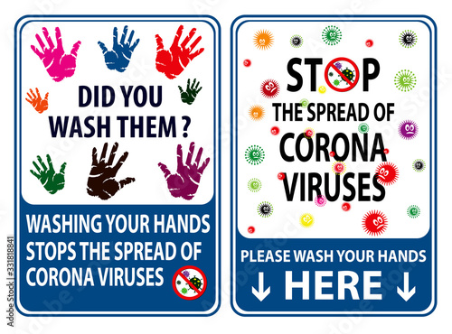 set of corona virus poster or 2019-ncov viruses from wuhan city or wash your   hand sign concept. eps 10 vector, easy to modify