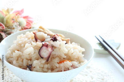 Japanese food, tofu and octopus rice