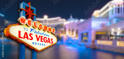 Welcome to Never Sleep city Las Vegas, Nevada Sign with the heart of Las Vegas scene in blur background. (all logo had been removed)