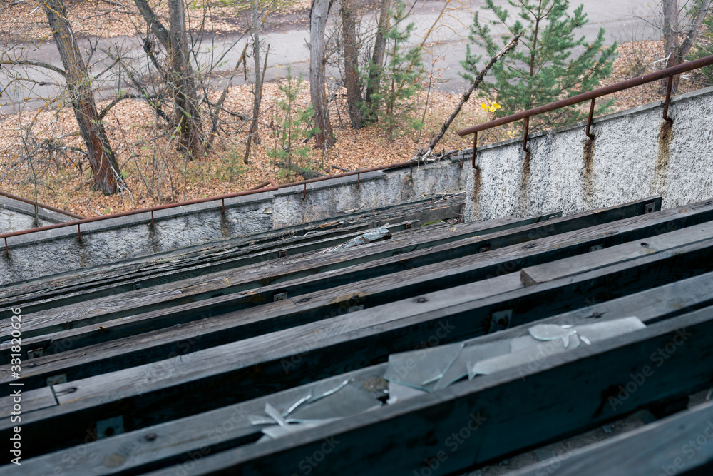 Abandoned tribune in Pripyat in Chernobyl