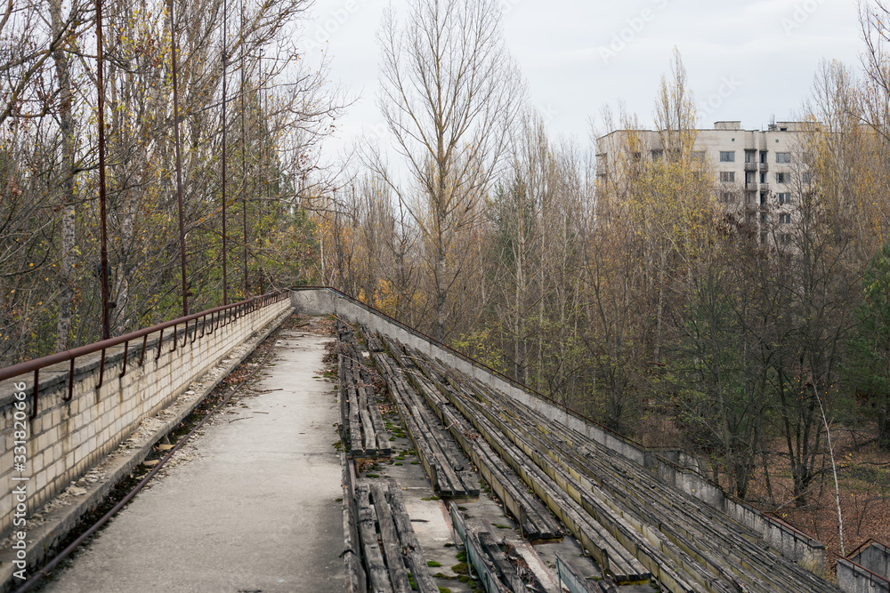 Abandoned tribune in Pripyat in Chernobyl
