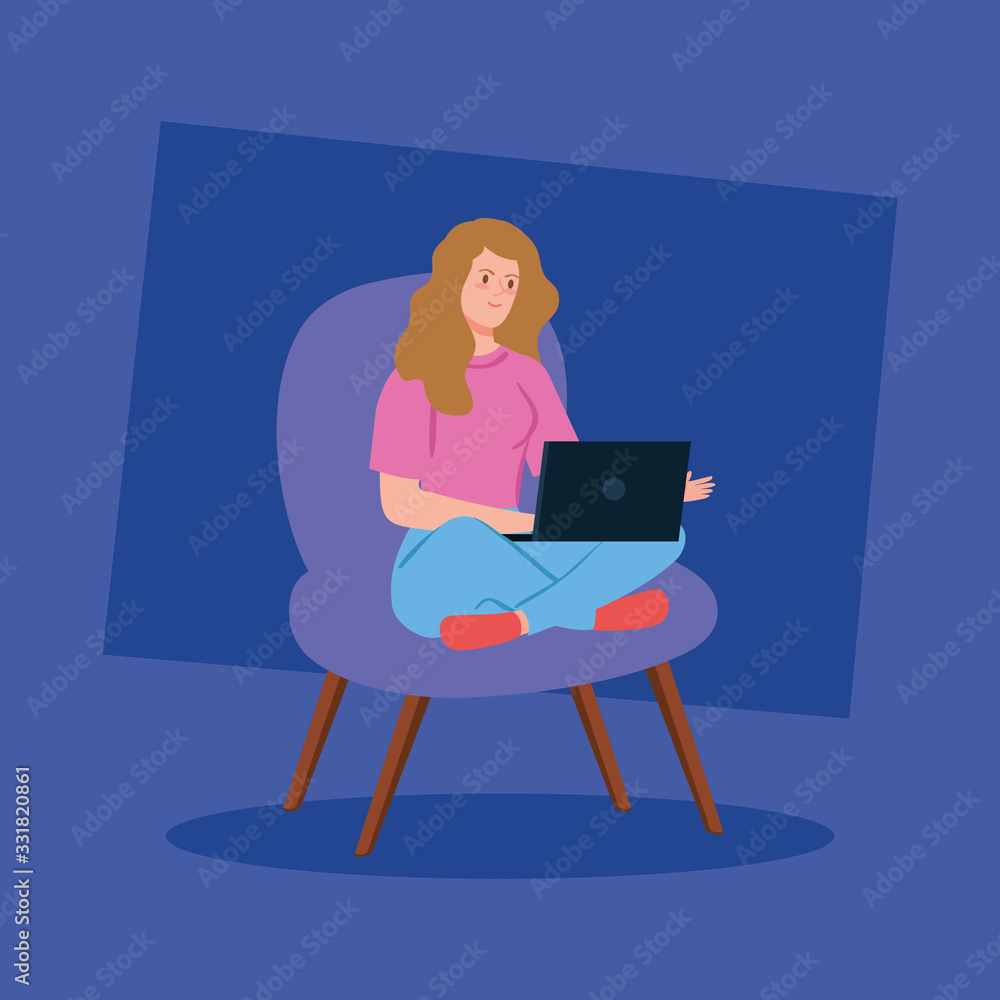 woman working in telecommuting with laptop sitting in chair vector illustration design woman working in telecommuting with laptop sitting in chair vector illustration design