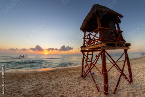 Sunrise Over Tropical Beaches in the Caribbean Shores of Mexico