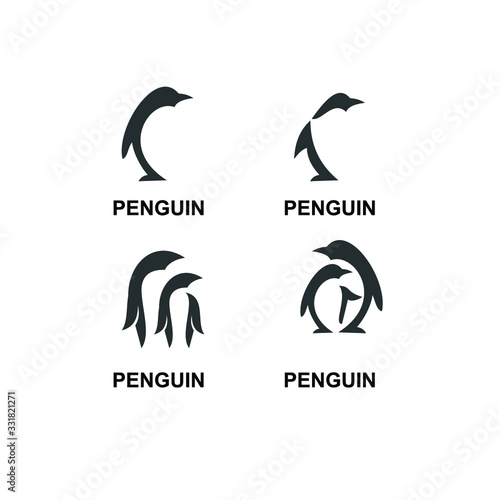 collection of penguin black logo icon design vector illustration