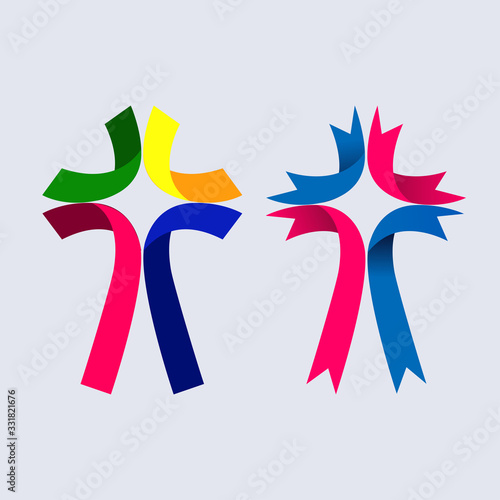 Christian cross made of ribbons. For decorating cards, brochures, documents or logos.