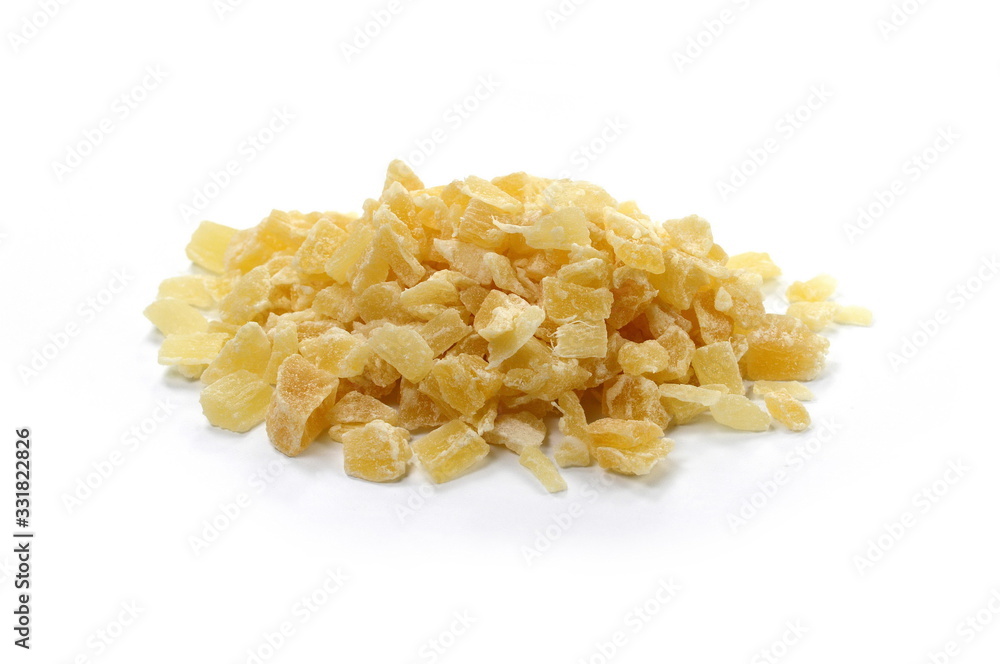 Dried dehydrated pineapple. Candied pineapple fruit isolated on white. Dried dehydrated pineapple. Candied pineapple fruit isolated on white.