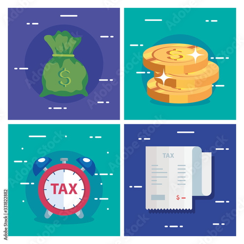 set scenes of tax day and icons vector illustration design
