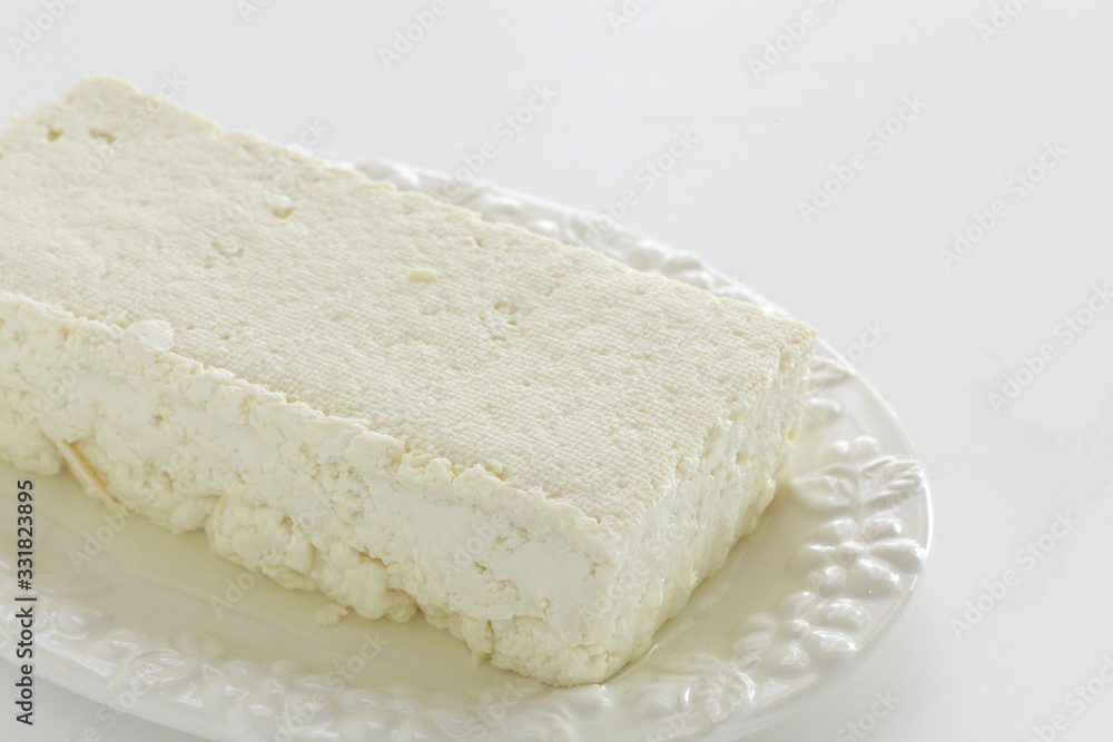 Chinese food, chopped tofu on dish for cooking image Chinese food, chopped tofu on dish for cooking image