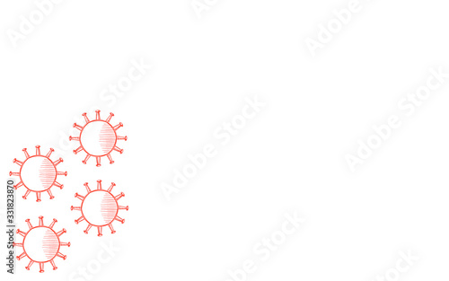 Wallpaper Mural computer drawing of a red coronavirus stylized as a pencil on a white background. four pieces in the corner of the frame with space for text Torontodigital.ca