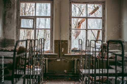 Old ruined house in Pripyat in Chernobyl
