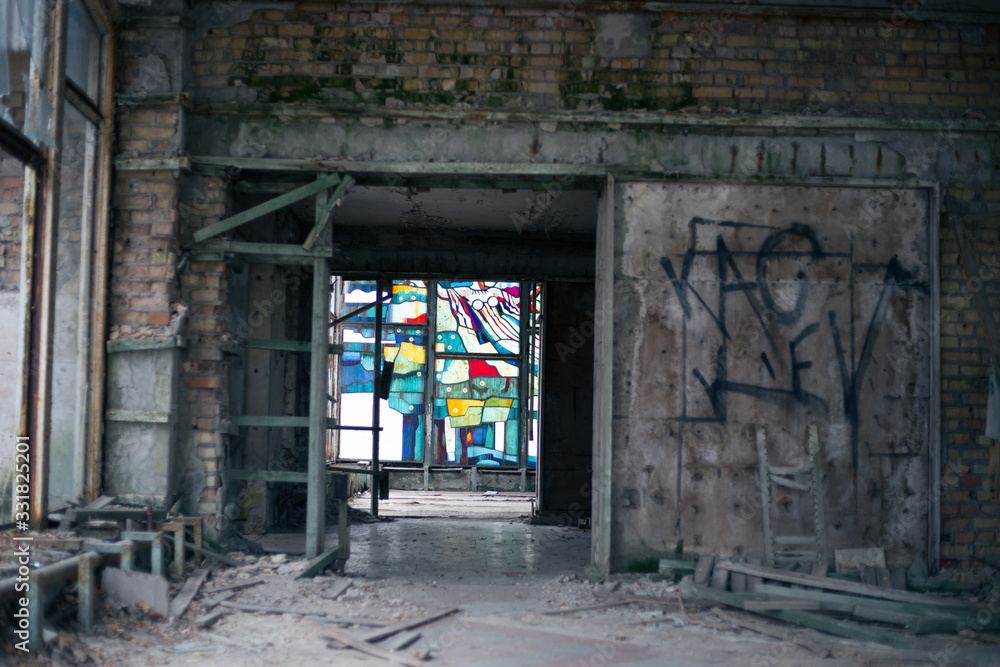 Old ruined house in Pripyat in Chernobyl