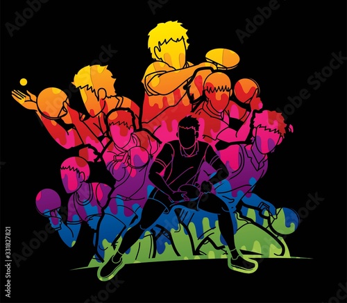 Ping Pong, Table Tennis players action cartoon sport graphic vector.