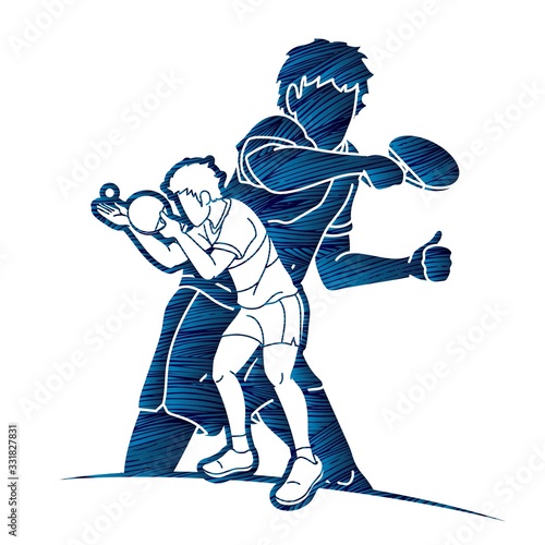 Ping Pong, Table Tennis players action cartoon sport graphic vector.
