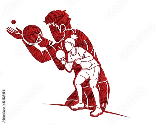 Ping Pong, Table Tennis players action cartoon sport graphic vector.
