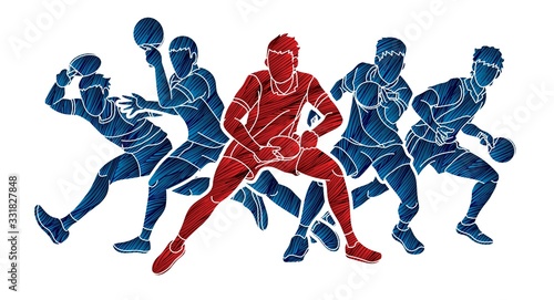 Ping Pong, Table Tennis players action cartoon sport graphic vector.