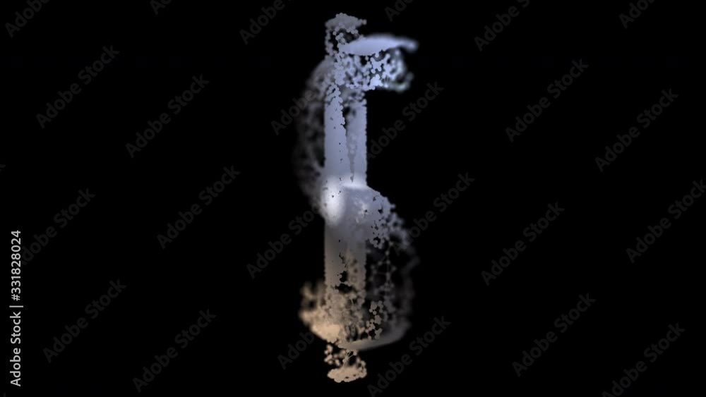 USA dollar icon rotating and collapsing over dark background. USA dollar icon rotating and collapsing over dark background.