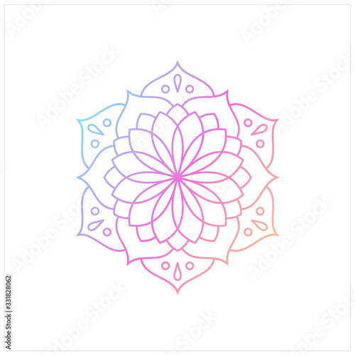 Round gradient mandala on white isolated background. Mandala vector logo illustration. Mandala with floral patterns. Yoga template