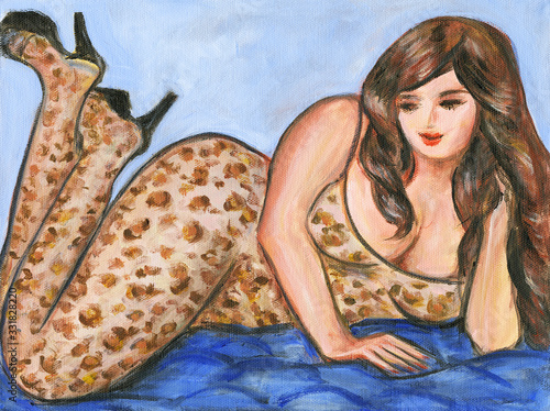 Tableau sur toile Voluptuous Big Beautiful Woman in Cheetah Print Lingerie