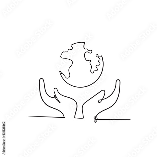 hand drawn palm hand and earth symbol for save earth illustration doodle style