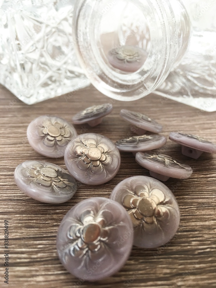 czech glass flower buttons in lavender color