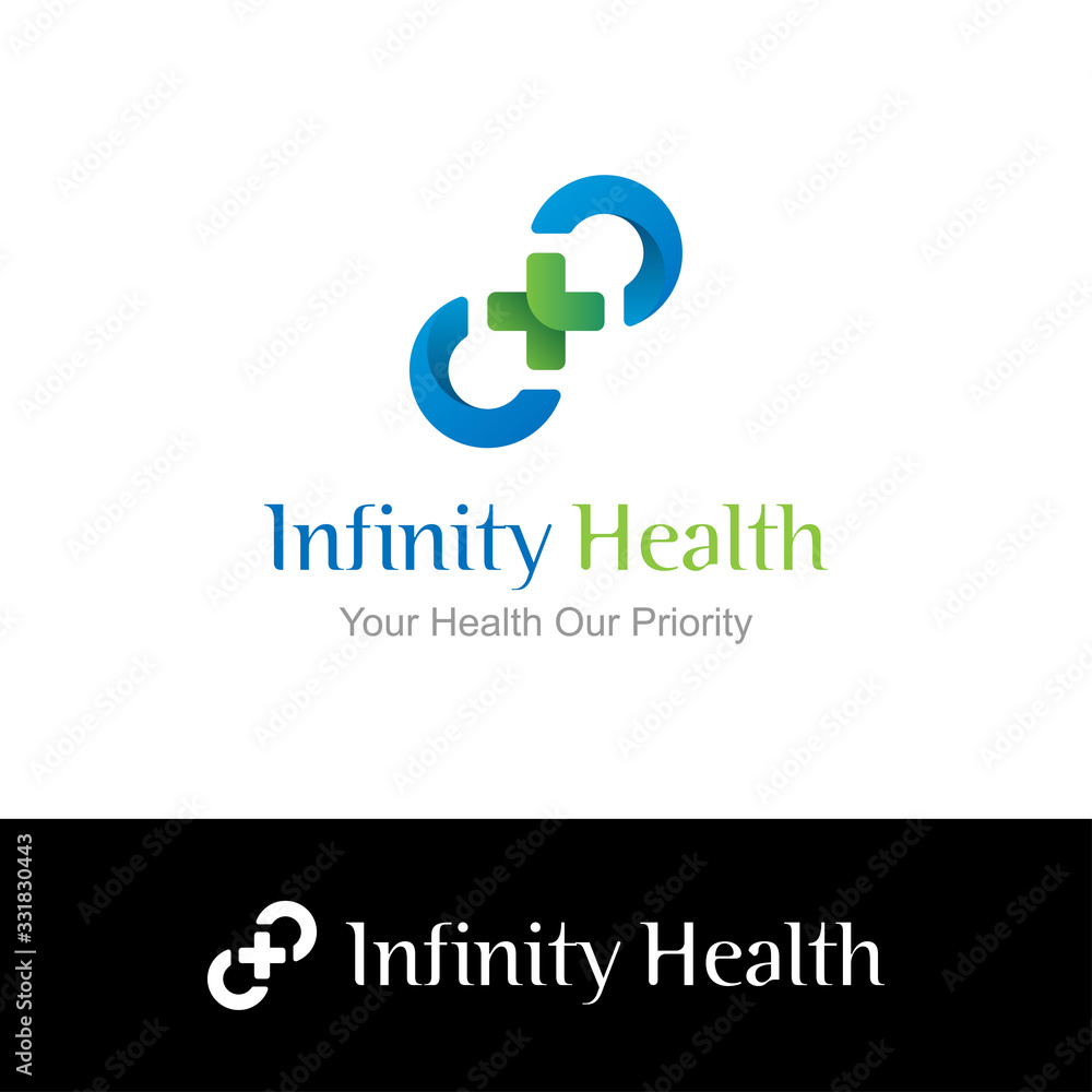 Infinity Health logo idea for hospital, clinic, and others healthcare company. Vector illustration Infinity Health logo idea for hospital, clinic, and others healthcare company. Vector illustration