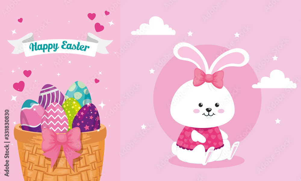 set cards of happy easter with decoration vector illustration design