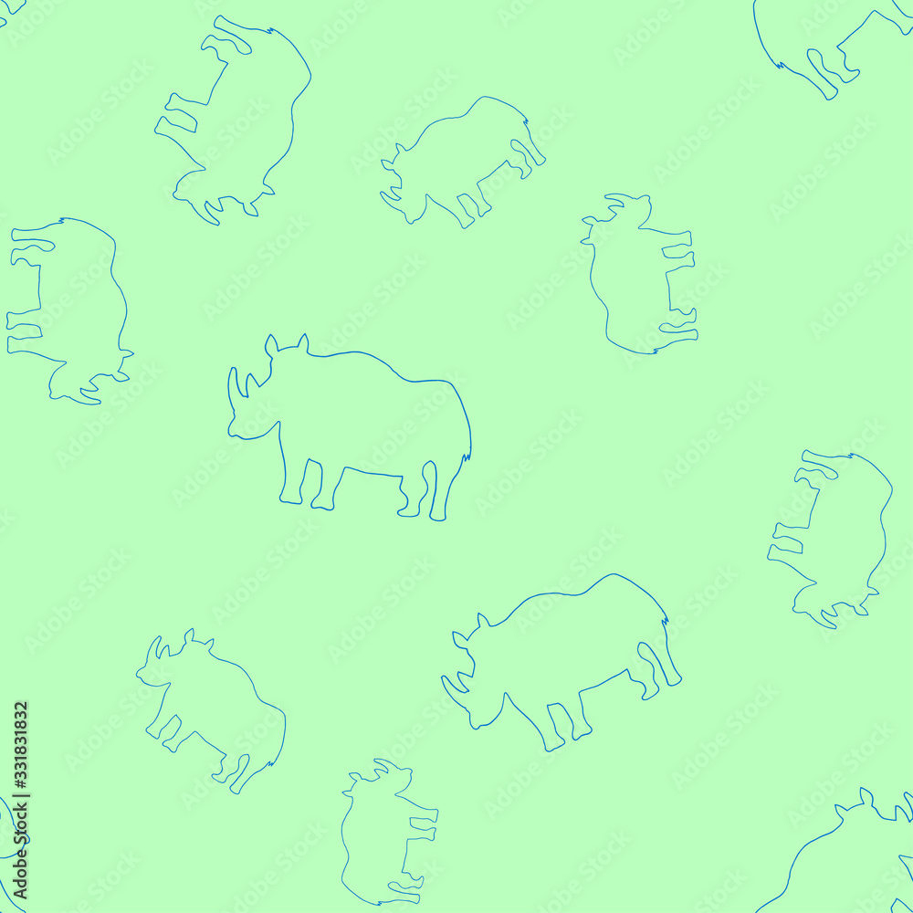 Seamless background with silhouettes of african animals. Contour of a rhino on a light background. Seamless background with silhouettes of african animals. Contour of a rhino on a light background.