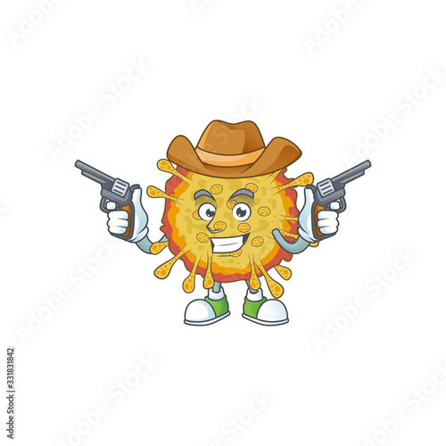 Cool cowboy cartoon design of outbreaks coronavirus holding guns