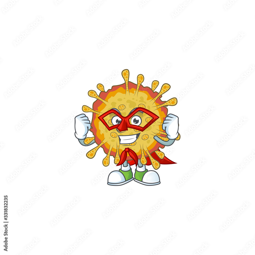 A picture of outbreaks coronavirus dressed as a Super hero cartoon character A picture of outbreaks coronavirus dressed as a Super hero cartoon character