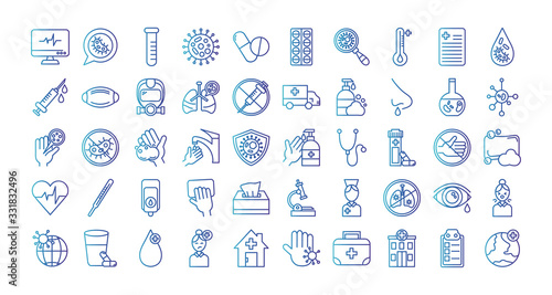bundle of covid 19 designs, gradient line style icon vector illustration design