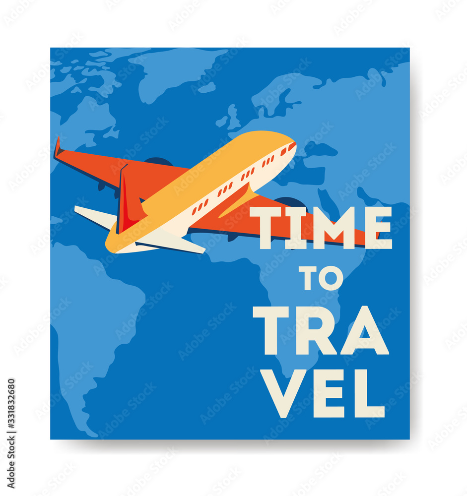 travel poster with airplane flying vector illustration design