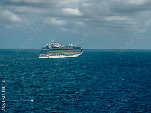 Bimini  Bahamas - March 19  2020  cruise ships on quarantine at the ocean at sunny weather
