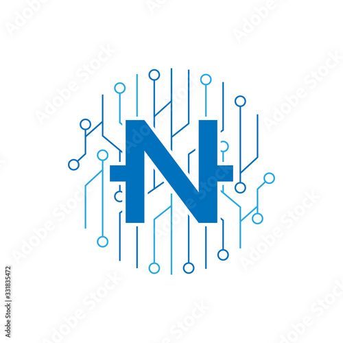 initial letter n logo e currency or cryptocurrency vector