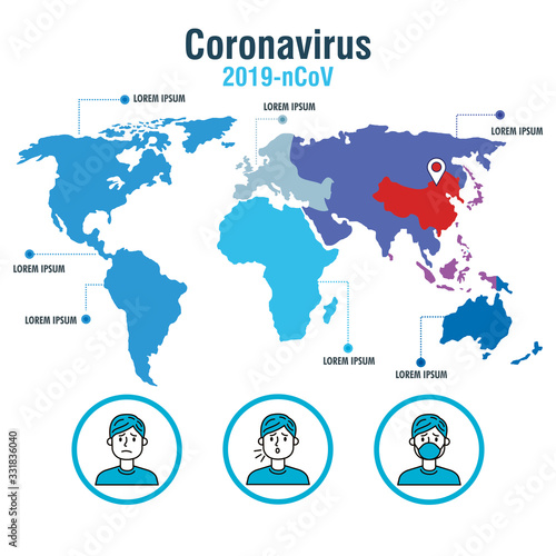 covid 19 infographic with world map and doctors vector illustration design