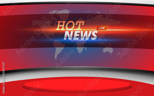 red stand and hot news live on lcd screen background in the news studio room	