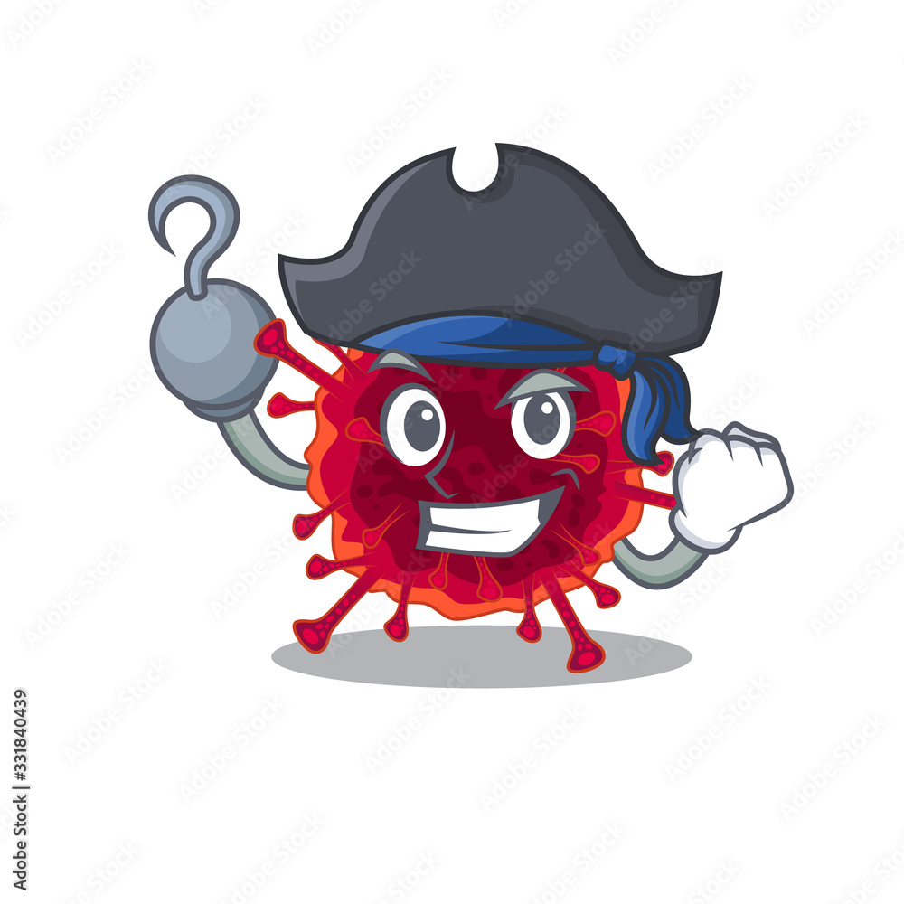 Cool pedacovirus in one hand Pirate cartoon design style with hat Cool pedacovirus in one hand Pirate cartoon design style with hat