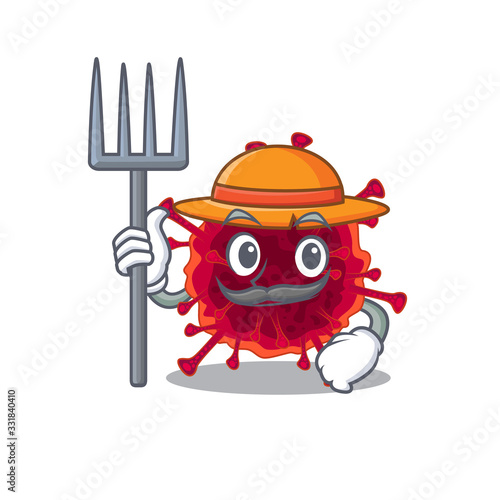 Pedacovirus in Farmer cartoon character with hat and pitchfork
