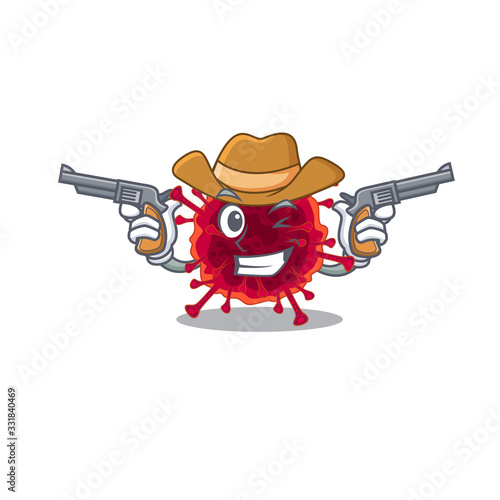 Funny pedacovirus as a cowboy cartoon character holding guns