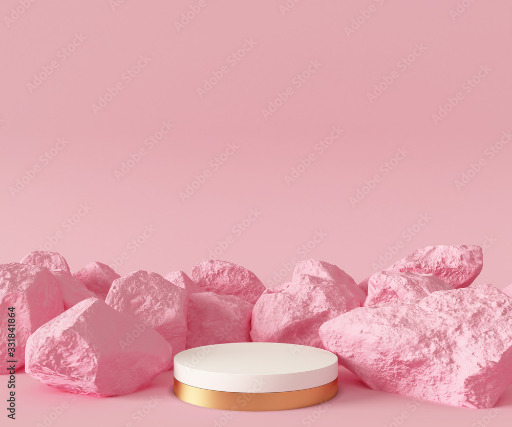 3d rendering podium background mock-up scene. Abstract geometry shape pastel color. Minimal geometric shape. Cosmetic background for product presentation.