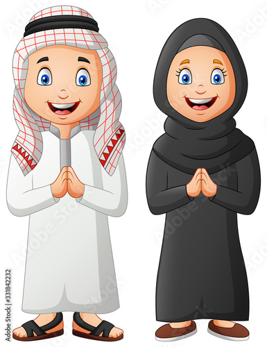 Cute arabic kids cartoon. Vector illustration