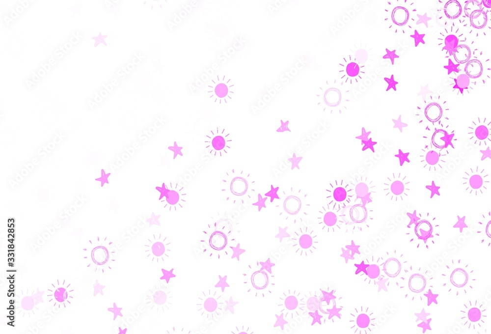 Light Pink vector backdrop with bright stars, suns.