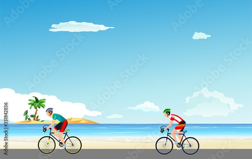Cycling race team on beach seaside background  cyclist vector 