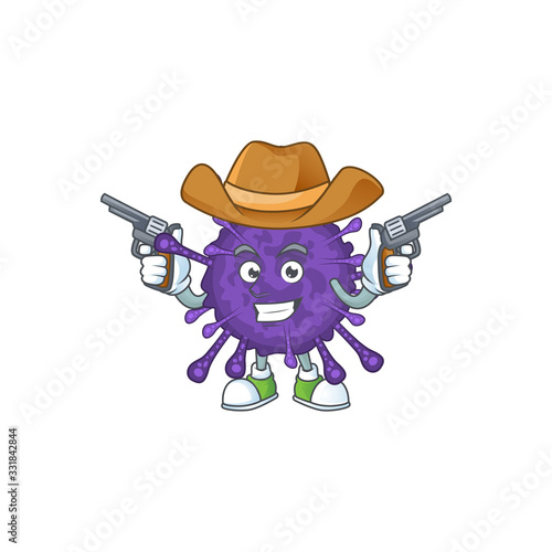 Cool cowboy cartoon design of coronavirinae holding guns
