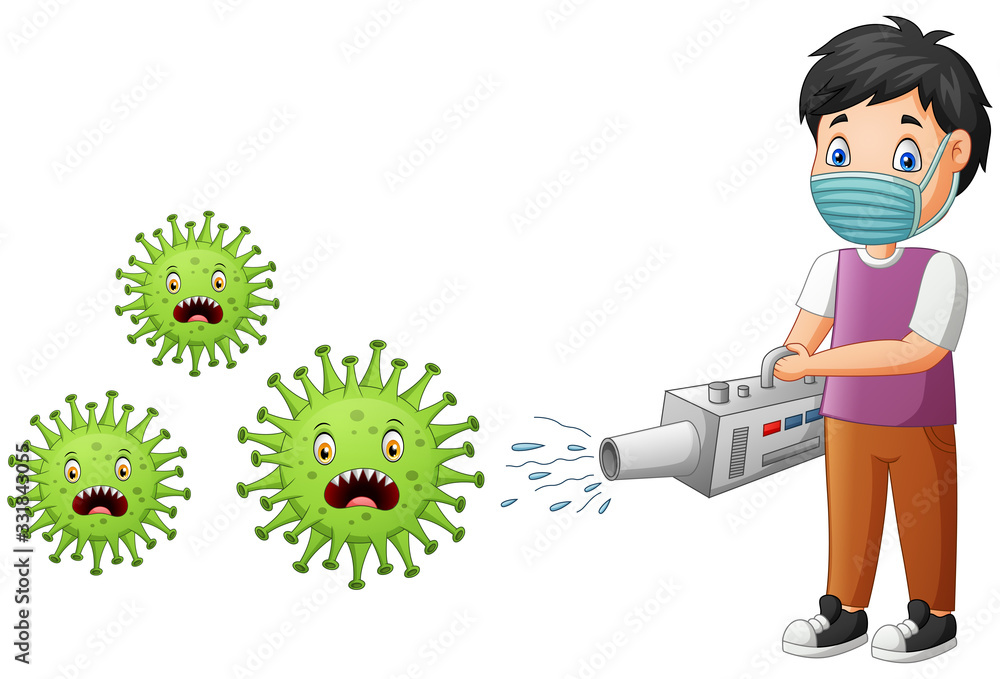 Cartoon boy eradicate the virus. Vector illustration