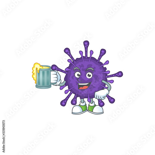 A cartoon concept of coronavirinae with a glass of beer