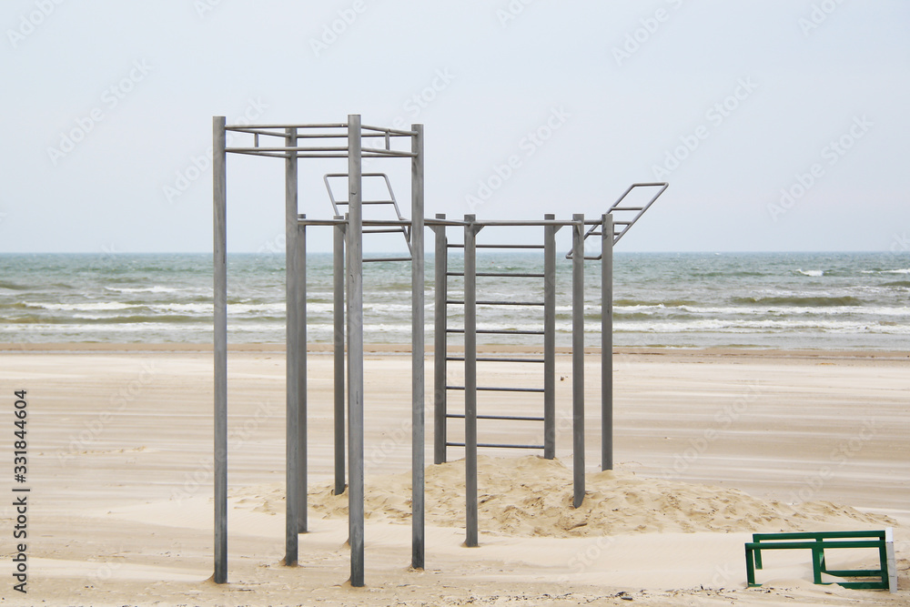 empty public workout ground on the beach empty public workout ground on the beach