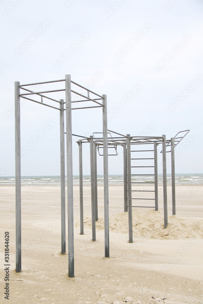 empty public workout ground on the beach empty public workout ground on the beach