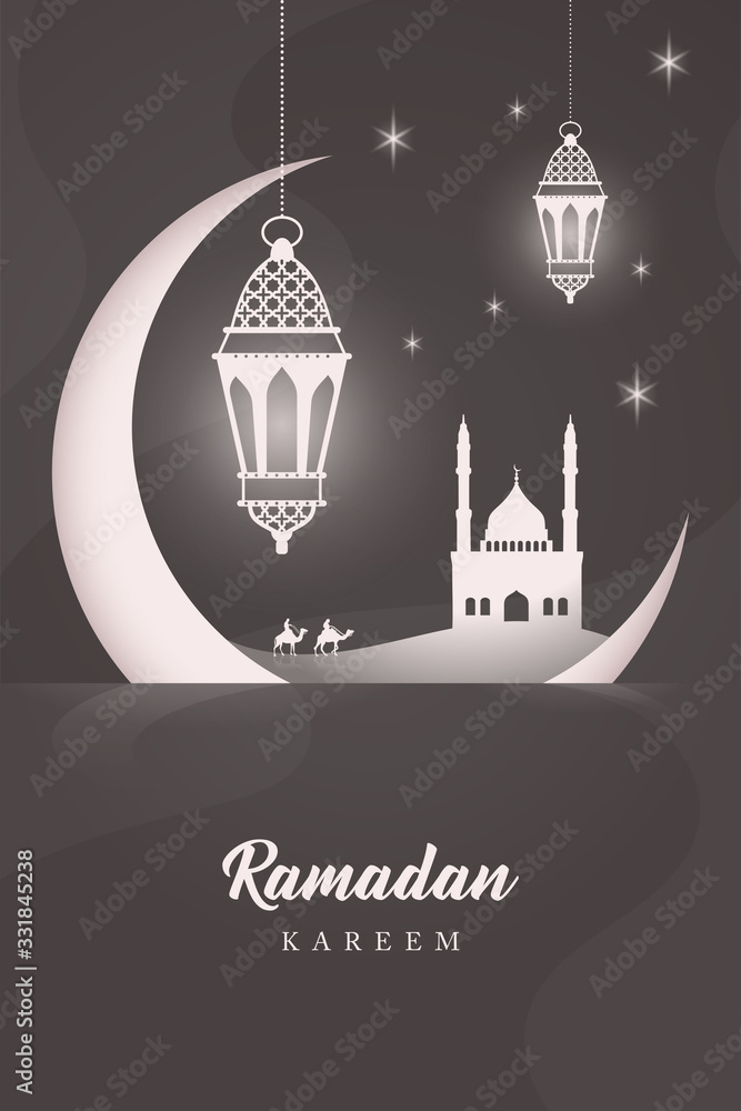 Ramadan Kareem Vector Design with the Mosque in the Moon Ramadan Kareem Vector Design with the Mosque in the Moon