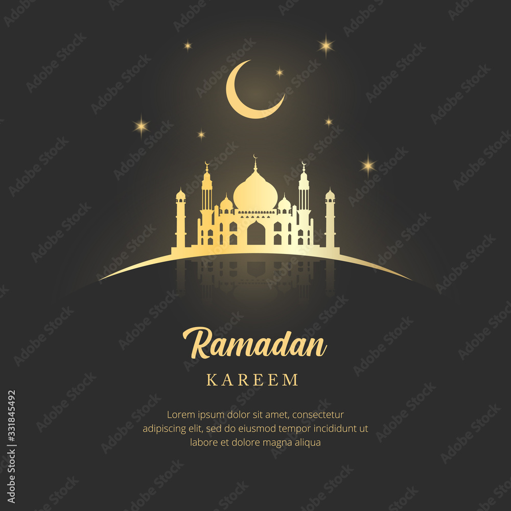 Illustration Vector Graphic of Ramadan Kareem with Elegant Gold Mosque