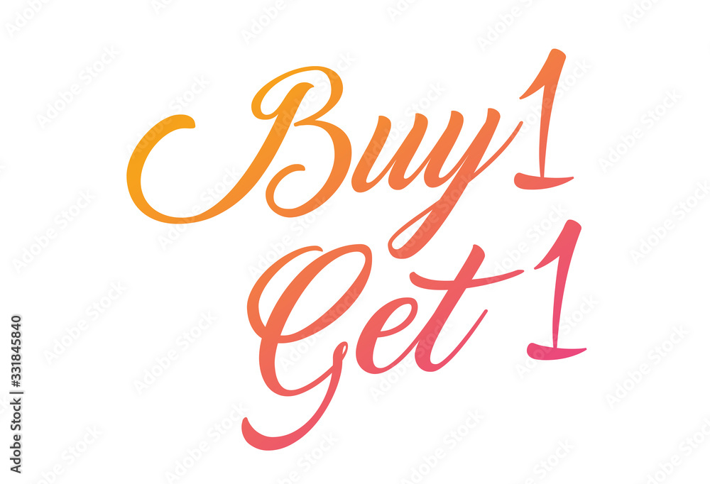 Gradient orange, pink isolated elegant hand writing word BUY ONE GET ONE Gradient orange, pink isolated elegant hand writing word BUY ONE GET ONE